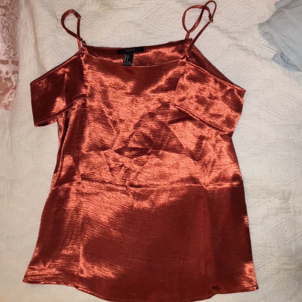 Orange/rust silk off the shoulder top
